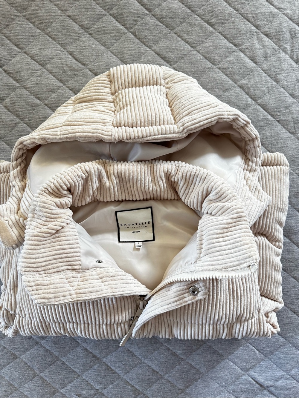 Bagatelle Cream Corduroy Puffer Vest with Hood